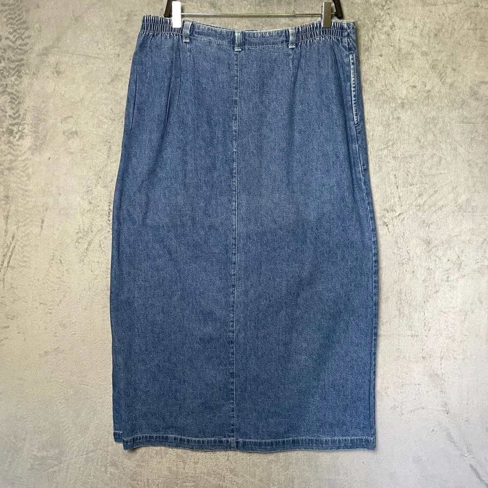 Denim Skirt 100% Cotton Size 16 Blue Button Front‎ Side Pockets A Line Long